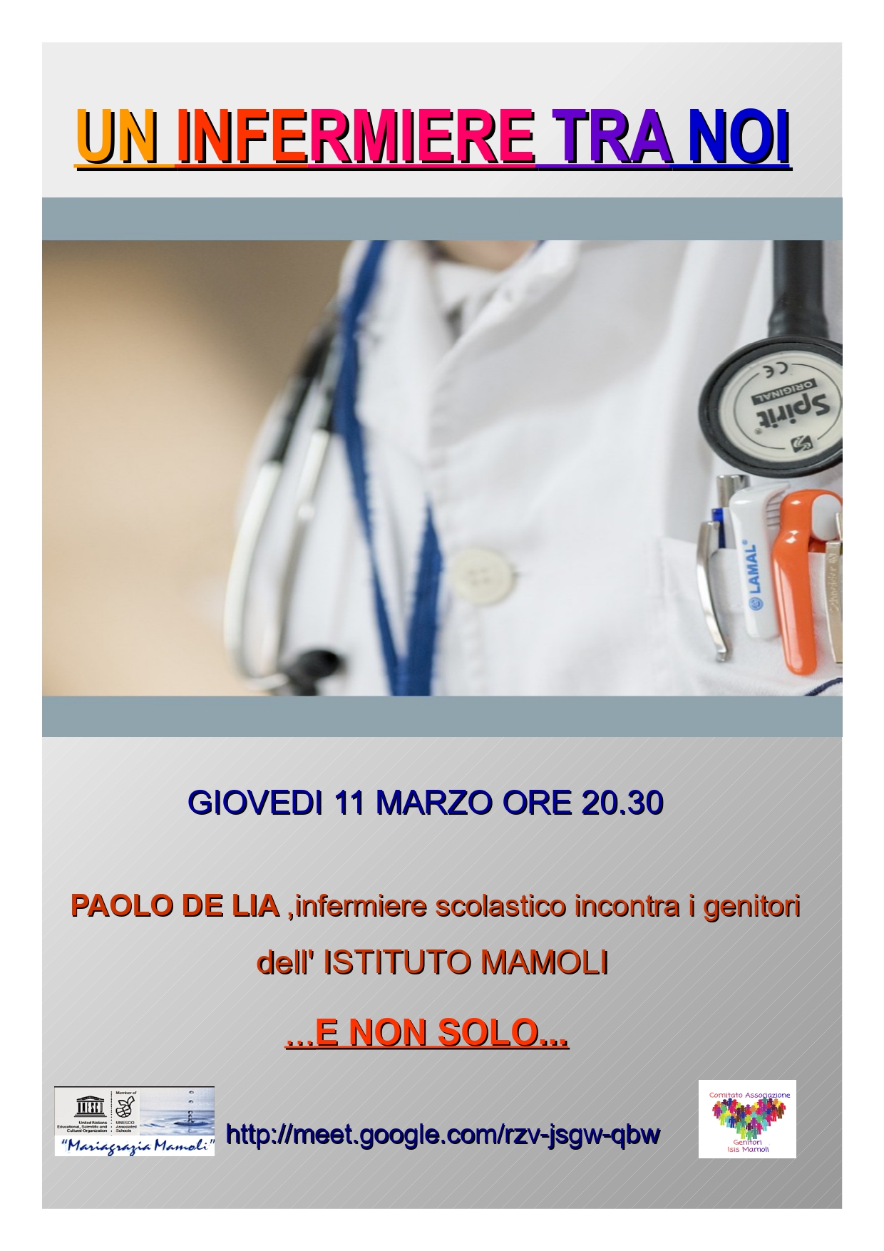 Locandina per l'incontro di presentazione dell'infermiere scolastico